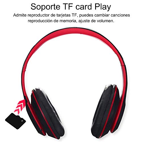 Auriculares Cerrados Inalámbricos 6S, Alta fidelidad Estéreo Auriculares Estéreo Inalámbricos Plegables, Micrófono Incorporado, Micro SD/TF, FM (para iPhone/Samsung/iPad/PC) (Negro y Rojo)