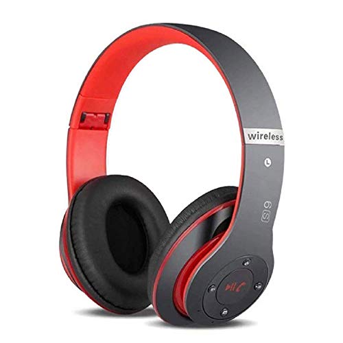 Auriculares Cerrados Inalámbricos 6S, Alta fidelidad Estéreo Auriculares Estéreo Inalámbricos Plegables, Micrófono Incorporado, Micro SD/TF, FM (para iPhone/Samsung/iPad/PC) (Negro y Rojo)