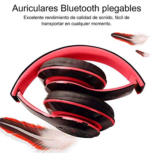 Auriculares Cerrados Inalámbricos 6S, Alta fidelidad Estéreo Auriculares Estéreo Inalámbricos Plegables, Micrófono Incorporado, Micro SD/TF, FM (para iPhone/Samsung/iPad/PC) (Negro y Rojo)