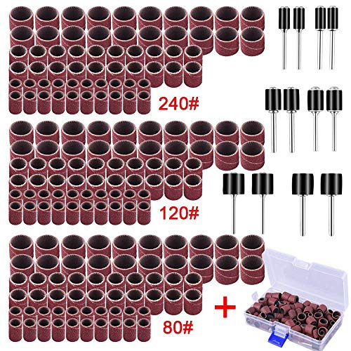 AUSTOR 192 Piezas Tambores de Lijado con Caja Libre incluso 180 Piezas Bandas de Lija y 12 Piezas Mandriles de Tambor para Herramienta Rotatoria Dremel