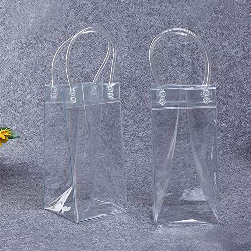 AUTOECHO Bolsa de Hielo a Prueba de Fugas de PVC Bolsa de Hielo Transparente Botella de Hielo portátil Vino Champán Botella Enfriador con asa de Transporte, 25 × 11 CM