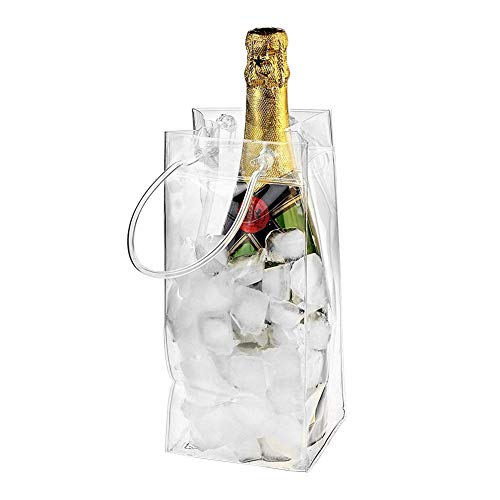 AUTOECHO Bolsa de Hielo a Prueba de Fugas de PVC Bolsa de Hielo Transparente Botella de Hielo portátil Vino Champán Botella Enfriador con asa de Transporte, 25 × 11 CM