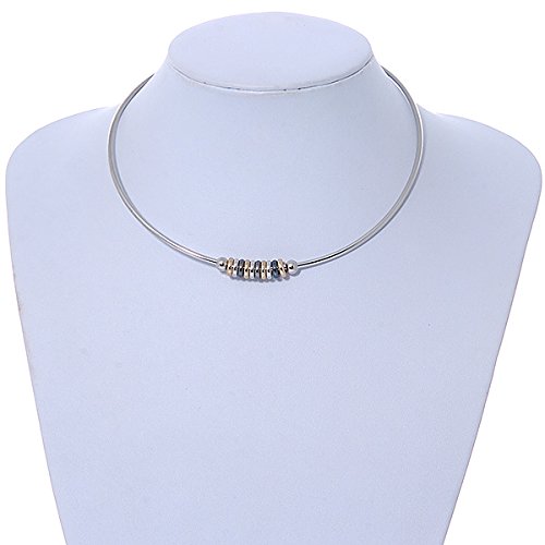Avalaya elegante collar de estilo gargantilla de tono plateado pulido con anillos deslizantes – Flex – ajustable