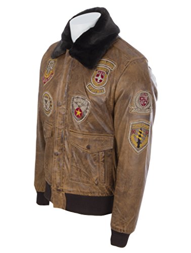 Aviatrix Hombres Cuero Autentico Clasico Aviador Piloto Chaqueta con Insignias Especiales (JWR3)