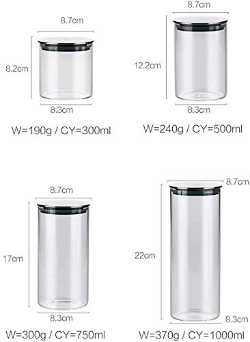 AWAING Botes Herméticos Vidrio hermético de almacenamiento tarros de 2, cocina for guardar los alimentos frasco recipientes con tapa de acero inoxidable y silicona anillo de sellado de caramelo, galle