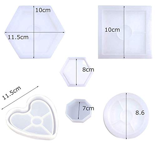 Aweisile Moldes Resina Epoxi 6 Piezas Molde Resina Posavasos Transparente Moldes de Silicona Incluir Redondo Cuadrado Octágono Hexágono Molde Resina para Fabricación Artesanal DIY