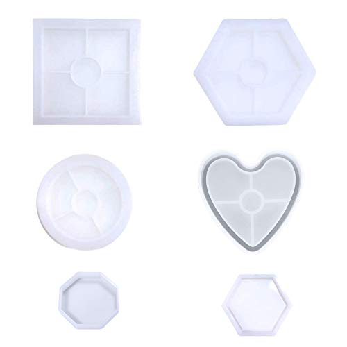 Aweisile Moldes Resina Epoxi 6 Piezas Molde Resina Posavasos Transparente Moldes de Silicona Incluir Redondo Cuadrado Octágono Hexágono Molde Resina para Fabricación Artesanal DIY