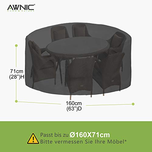 AWNIC Funda Mesa Redonda Jardin Impermeable Exterior Funda Muebles Patio Terraza Impermeable Alemania TÜV Rheinland Certificado Poliéster Resistente Ø160*71cm