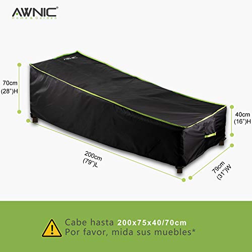 AWNIC Rattan Funda Tumbona Exterior de Jardin Impermeable Funda Protectora de la Cama Solar Plegable UV Resistente 420D Poliéster Alemania TÜV Rheinland Certificado 200x75x40/70cm