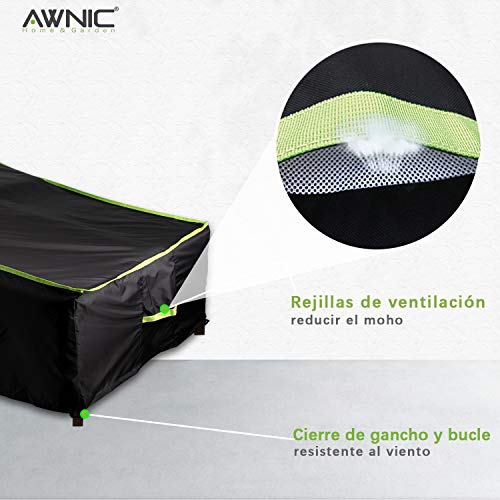 AWNIC Rattan Funda Tumbona Exterior de Jardin Impermeable Funda Protectora de la Cama Solar Plegable UV Resistente 420D Poliéster Alemania TÜV Rheinland Certificado 200x75x40/70cm