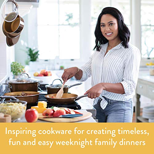 Ayesha Curry - Batería de cocina (porcelana, esmalte, antiadherente, 12 piezas), color marrón