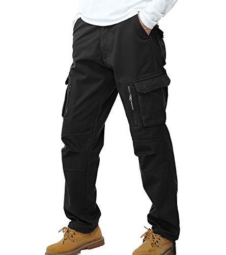 AYG Calientan los pantalones de lana polar pantalones cargo Camo Espesar para Hombres Negro 33W / 32L