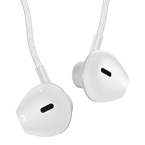 AzukiLife Auriculares In Ear, Auriculares con Cable y Micrófono Headphone Sonido Estéreo para Android, Smartphone, Samsung, Laptop, MP3,Tablets – Blanco Plateado