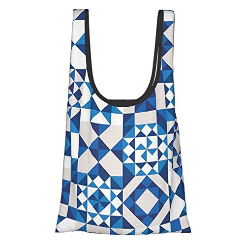 Azul marino Decoración Colección Abstracto Geométrico Potugal Estilo Textura Cerámica Y Patrones De Mosaico Inusuales Artprint Blanco Azul Reutilizable Plegable Bolsas De Compras Ecológicas