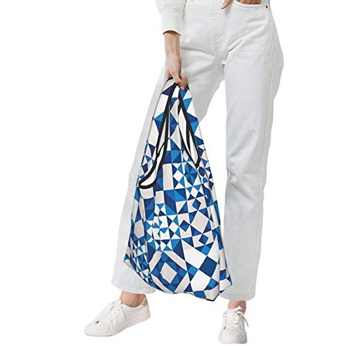 Azul marino Decoración Colección Abstracto Geométrico Potugal Estilo Textura Cerámica Y Patrones De Mosaico Inusuales Artprint Blanco Azul Reutilizable Plegable Bolsas De Compras Ecológicas