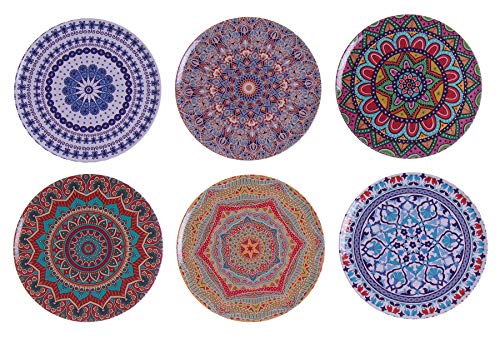 BABEL ARTESANIA Posavasos (Set de 6) - Regalos Originales Decorativos para café, Cocina, uno Drink, Taza, Vino, Tazas, Vasos, Cristal- Juego de mesas, Base Corcho para Mesa de Madera (Alcazaba)