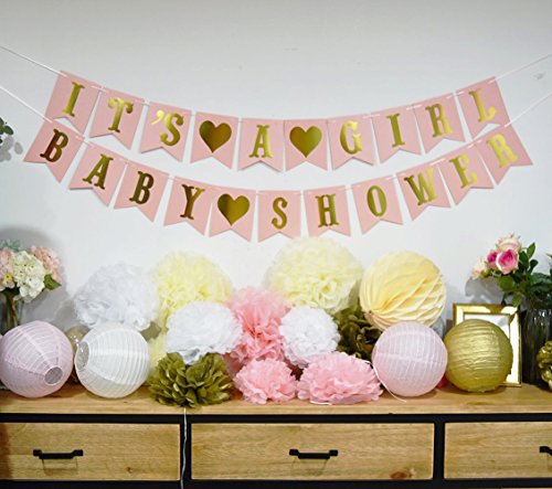 Baby Shower Decoraciones BABY SHOWER & IT'S CHICA Garland Bunting Banner Papel tisú Flor Pom Poms Linternas de papel Paper Honeycomb Bolas Rosa / Blanco / Dorado / Crema Decoración de fiesta Habitació