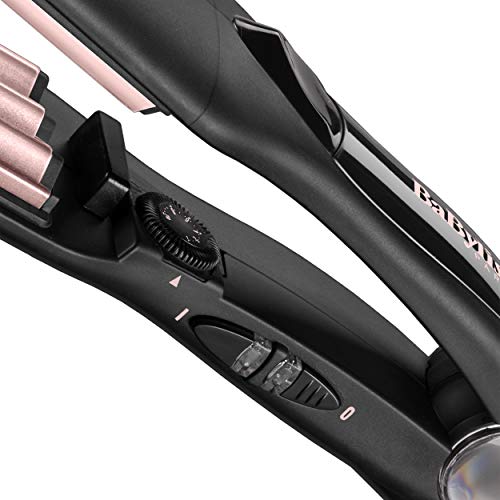 BaByliss 2165CE Plancha de crimpar para crear volumen y textura, placas de cerámica con turmalina de 35 mm, 10 temperaturas de 120° a 210°, calentamiento instantáneo, punta de agarre frío