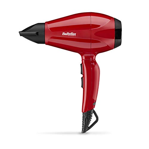 BaByliss 6615E Secador de Pelo Profesional 2400 W, Motor AC, Iónico, 2 Ajustes de Temperatura, 2 Velocidades y Aire Frío, 2 Boquillas Estrechas, Rojo