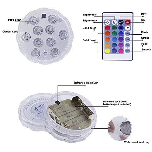 Bajo El Agua Luz, RGB Luces Sumergibles con Control Remoto para Decoración del Hotel, Piscina,Acuario, Estanque, Bodas,Fiesta