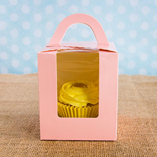 Bakewell's Cake Boxes 10 Cajas para Cupcakes Individuales en Color Rosa con Mango y Ventana Caja de Regalo Individual Grande y Resistente de 9.5cm x 9.5cm x 11cm Soporte para Cupcakes (10 unidades)