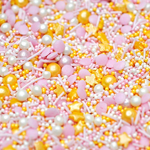 Baking Time Club Twinkle Rosa Mix Natural Sprinkles Adecuado para Veganos Gluten LácteoS Libre de Lácteos Blanco Mixto Blanco Dorado Rosa Strands (120g/4.2oz)