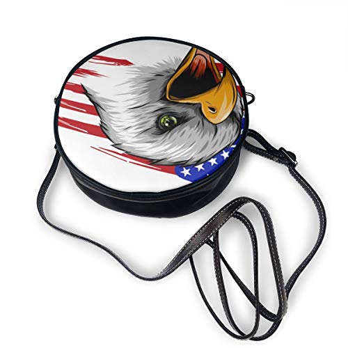 Bald Eagle Bandera Americana Bolso de Mano Redondo Bolso Bandolera de Cuero PU Bolso de Hombro Cremallera Redondo Canteen Bolso para Mujer Personalizado