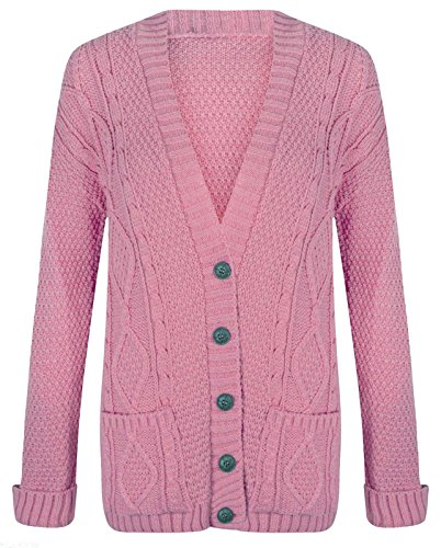 Baleza - Cárdigan de punto para mujer de manga larga con botones y botones, talla 8-22 Rosa rosa pastel 44-46