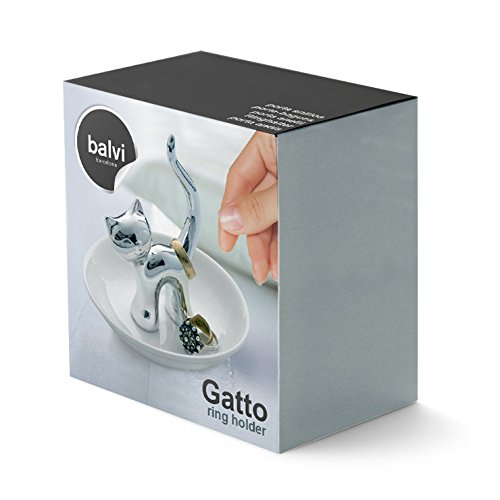 Balvi - Gatto Porta Anillos de cerámica. Bandeja para Dejar Anillos y Joyas. Fabricado en cerámica. Forma de Gato.