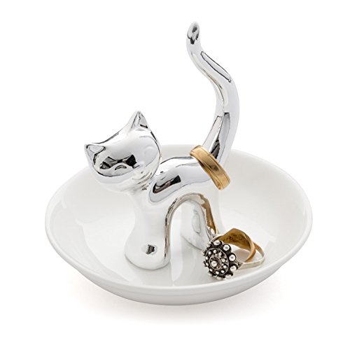 Balvi - Gatto Porta Anillos de cerámica. Bandeja para Dejar Anillos y Joyas. Fabricado en cerámica. Forma de Gato.