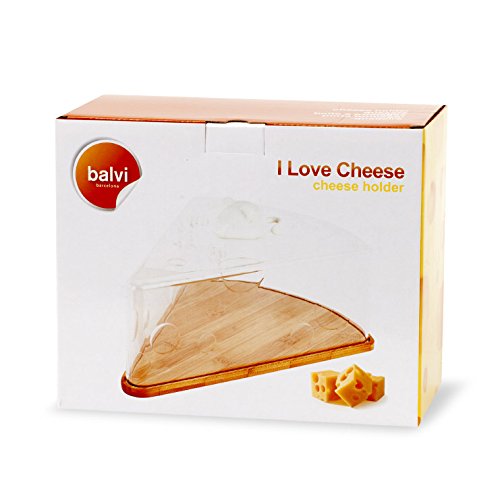 Balvi Quesera I Love Cheese En Forma de porción de Queso con Figura de ratoncito de cerámica Blanca Bambú/acrílico/cerámica 28 cm