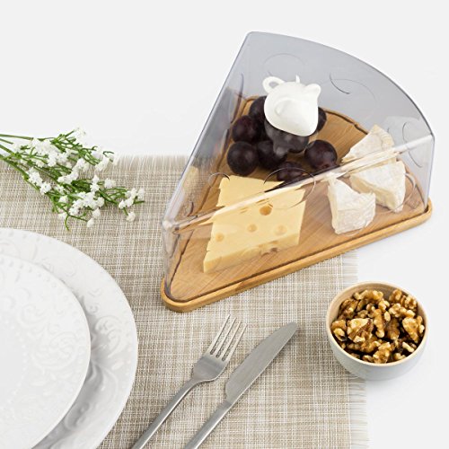 Balvi Quesera I Love Cheese En Forma de porción de Queso con Figura de ratoncito de cerámica Blanca Bambú/acrílico/cerámica 28 cm