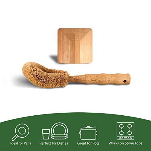 Bambaw Set Rasqueta Cocina | Set Estropajo Ecológico | Estropajo Natural Y Estropajo con Mango | Dish Brush | Friega Platos | Estropajo Ecológico | Estropajos Cocina | Limpieza Cocina