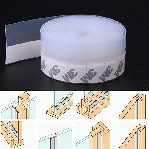 Bandas de sellado autoadhesivas para ventanas de protección contra la intemperie, de silicona, para puertas y puertas de cristal, pack de 2 (transparente) 25mm