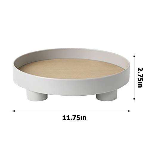 Bandeja De Almacenamiento Multifuncional, Bandeja Decorativa De Escritorio Redonda De Plástico De Madera Bandeja Decorativa De Escritorio Gris Con Base Antideslizante