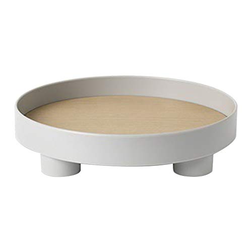 Bandeja De Almacenamiento Multifuncional, Bandeja Decorativa De Escritorio Redonda De Plástico De Madera Bandeja Decorativa De Escritorio Gris Con Base Antideslizante