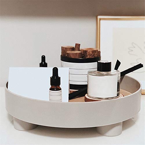 Bandeja De Almacenamiento Multifuncional, Bandeja Decorativa De Escritorio Redonda De Plástico De Madera Bandeja Decorativa De Escritorio Gris Con Base Antideslizante