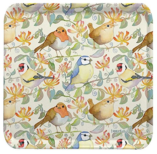 Bandeja de melamina cuadrada de colores con diseño de pájaros de jardín en HONEYSUCKLE – 29 cm