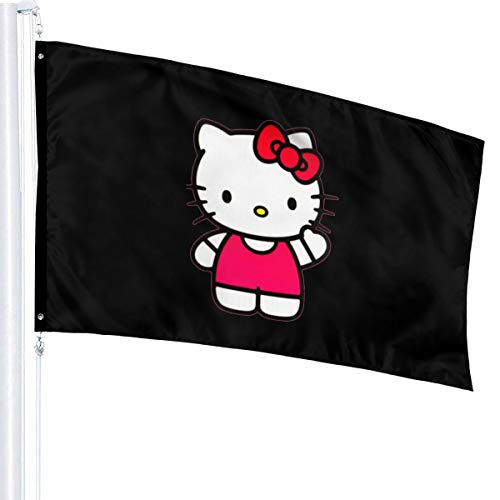 Bandera de Hellow Kitty con banderas de poliéster para jardín, decoración al aire libre, 90 x 150 cm