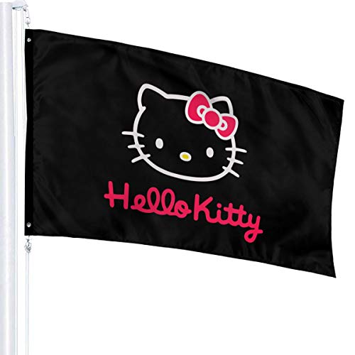 Bandera de Hellow Kitty con banderas de poliéster para jardín, decoración al aire libre, 90 x 150 cm