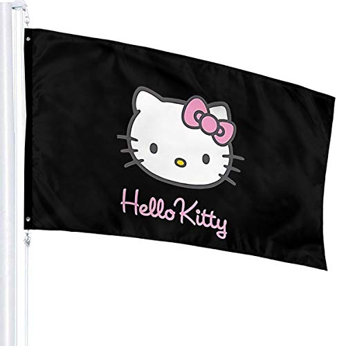 Bandera de Hellow Kitty con banderas de poliéster para jardín, decoración al aire libre, 90 x 150 cm