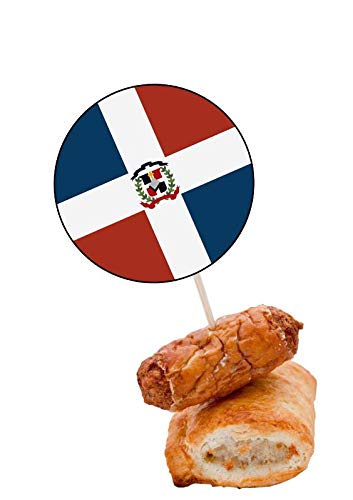 Bandera de la República Dominicana para decoración de pasteles, magdalenas, palillos, banderas, decoración de pie (Paquete de 14)