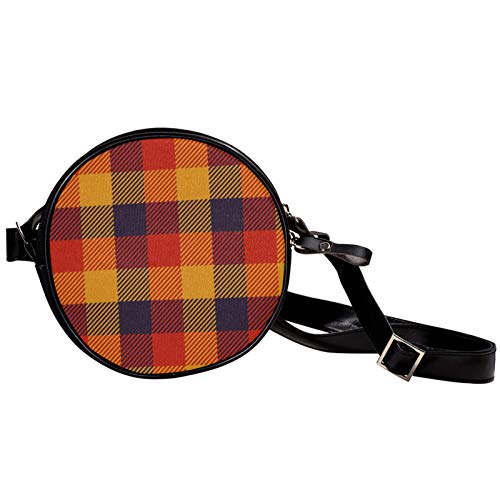 Bandolera Redonda Bolso Pequeño Bolso De Las Señoras De Moda Bolsos De Hombro Bolso De Mensajero Bolsa De Lona De La Cintura Accesorios Para Las Mujeres - Otoño Color Panel Plaid