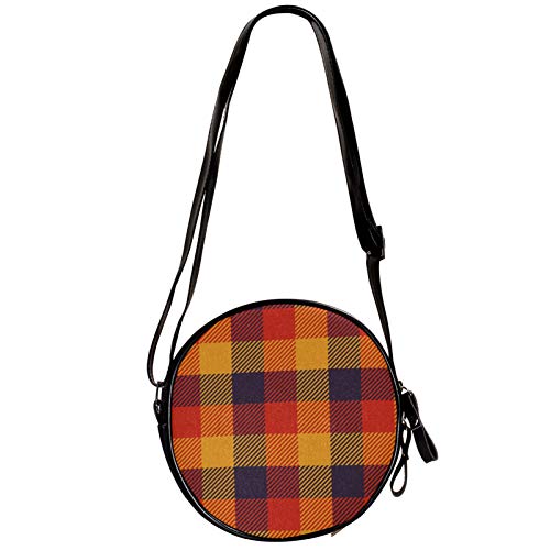 Bandolera Redonda Bolso Pequeño Bolso De Las Señoras De Moda Bolsos De Hombro Bolso De Mensajero Bolsa De Lona De La Cintura Accesorios Para Las Mujeres - Otoño Color Panel Plaid