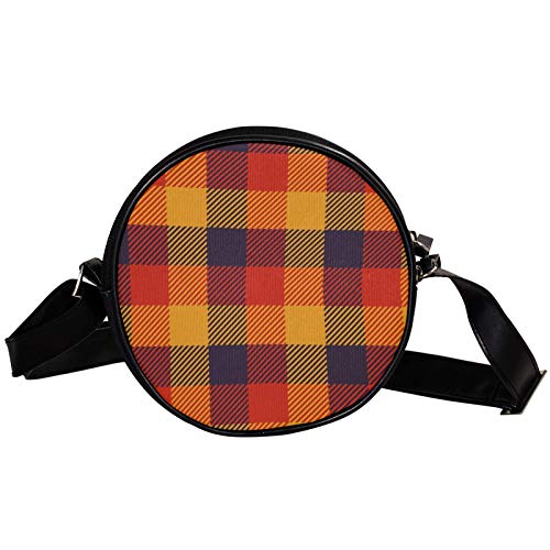 Bandolera Redonda Bolso Pequeño Bolso De Las Señoras De Moda Bolsos De Hombro Bolso De Mensajero Bolsa De Lona De La Cintura Accesorios Para Las Mujeres - Otoño Color Panel Plaid