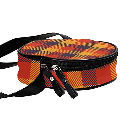 Bandolera Redonda Bolso Pequeño Bolso De Las Señoras De Moda Bolsos De Hombro Bolso De Mensajero Bolsa De Lona De La Cintura Accesorios Para Las Mujeres - Otoño Color Panel Plaid