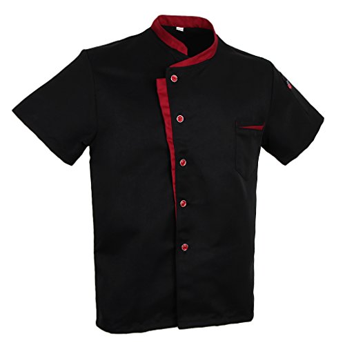 Baoblaze Camisa Mezclilla Unisex Chef Chaqueta Arrugas Resistente Confortable Mangas Cortas Camiseta Cocina Uniforme Emocionante - Negro 3XL, como se describe