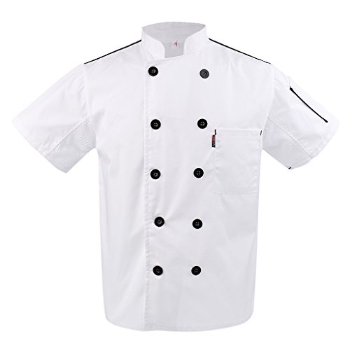 Baoblaze Chaqueta con Gorra de Vestuario Chef Ejecutivo Panadero Camarero Decoraciones Botones Ropa - Blanco, Única