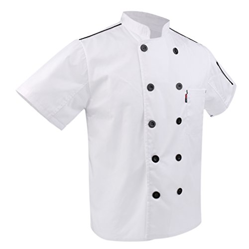 Baoblaze Chaqueta con Gorra de Vestuario Chef Ejecutivo Panadero Camarero Decoraciones Botones Ropa - Blanco, Única