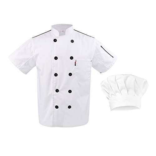 Baoblaze Chaqueta con Gorra de Vestuario Chef Ejecutivo Panadero Camarero Decoraciones Botones Ropa - Blanco, Única